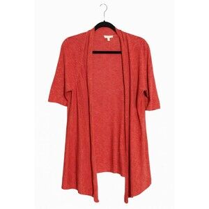 Eileen Fisher Linen Cotton Slub Cardigan Small Tomato Red